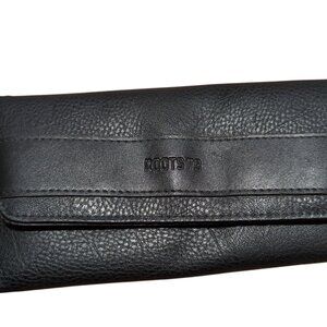Roots 73 Tri Fold Wallet Ladies Clutch Wallet Genuine Black Leather Clutch Purse